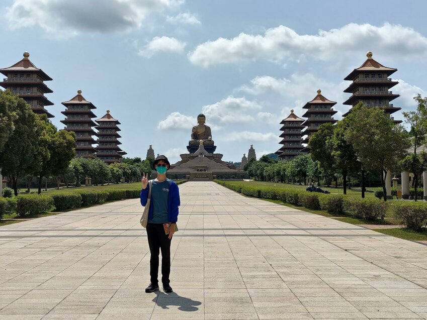 Colin at Fo Guang Shan, a humanist Buddhist organization. It has the largest bronze Buddhist statue in the world.