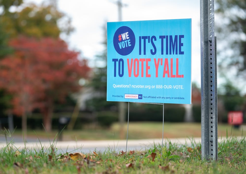 A sign encourages people to vote in Charlotte, N.C., ahead of the 2022 U.S. midterm elections.